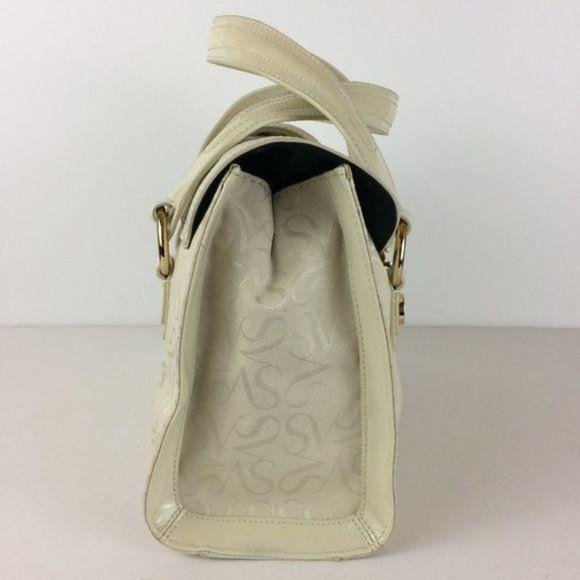 SV Vera Wang NWOT Signature Ivory Textile Handbag Faux Patent Leather Trim - Picture 3 of 8